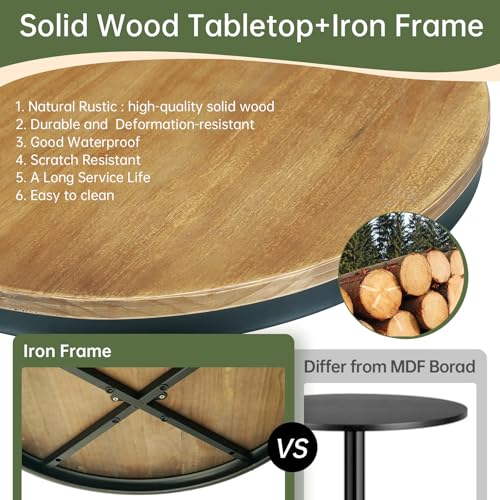 42" Height Round Bar Table with Solid Wood Top and Sturdy Metal Base, Rustic Industrial Pub Table for Kitchen, Dining Room, Home, and Bistro