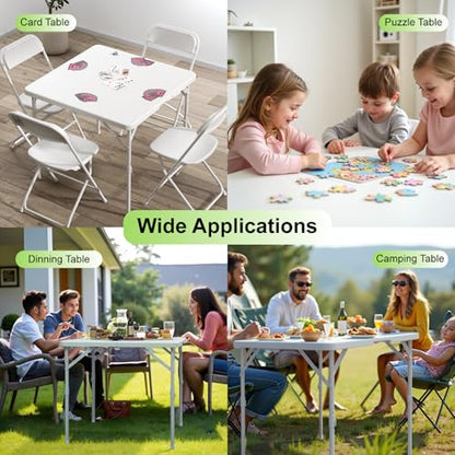 34" Square Folding Table, Plastic Card Table with Carrying Handle, Fold-in-Half Utility Portable Dining Tables Indoor Outdoor for Kitchen, Party, Picnic, Camping, Office, Wedding, White