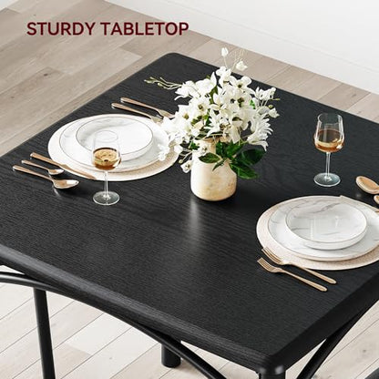 GarveeLife 3-Piece Dining Table Set for 2, Square Kitchen Table & Chairs | Upholstered, Space-Saving Square Kitchen Table Set, Compact Dining Room Furniture for Apartment, Studio - color: Black