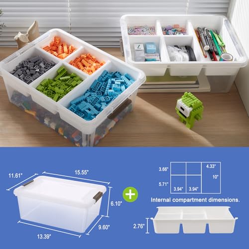 17QT Clear Plastic Craft Storage Box with Removable Tray & Lid - 2 packs | white container, art supply organizer for playdoh, sewing, beads & craft tools, space-saving stackable bins - size: 2Pack-17QT