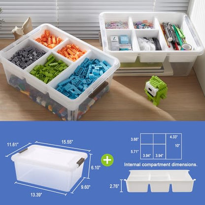 17QT Clear Plastic Craft Storage Box with Removable Tray & Lid - 2 packs | white container, art supply organizer for playdoh, sewing, beads & craft tools, space-saving stackable bins - size: 2Pack-17QT