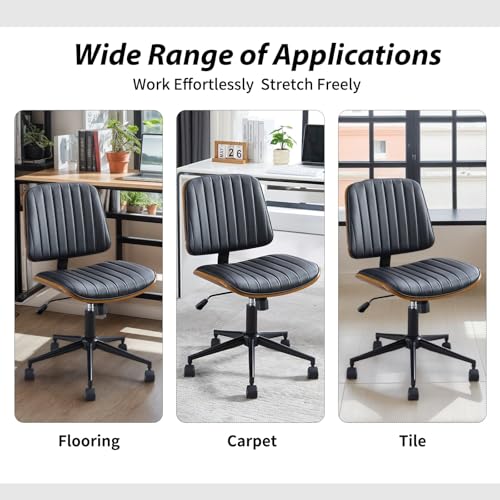 VipDesk Small Home Office Chair - Armless Mid Back Desk Chair with 360° Swivel and Wheels, PU Upholstered Height Adjustable Modern Walnut Computer Chair for Home, Office Meeting Room - White - color: Black, size: Classic