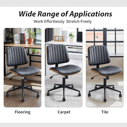 VipDesk Small Home Office Chair - Armless Mid Back Desk Chair with 360° Swivel and Wheels, PU Upholstered Height Adjustable Modern Walnut Computer Chair for Home, Office Meeting Room - White - color: Black, size: Classic