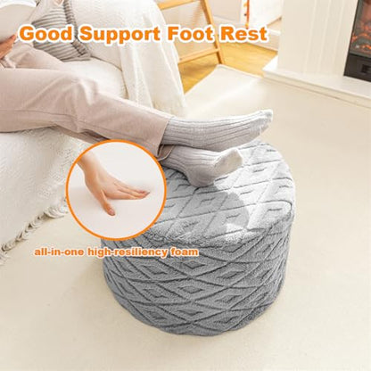 Poofieotto Round Pouf Ottoman, Couch Foot Rest,Light Gray, 20 x 20 x 14 in | All-One Foam Pouf, Ottoman Coffee Table,Couch Foot Rest,Chair Footrest,Remov. Cover, Perfect for Living Room, Bedroom & Dorm - color: Light Gray