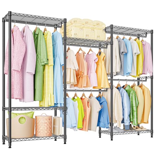 M MZG Heavy Duty Rolling Garment Rack 6 Tiers Adjustable Wire Shelving Clothes Rack with Rods Storage Closet Clothing Rack Black 15.7" D x 70.8" W x 76.5" H - color: Black, size: 3 composition 15.7"D x 70.8"W x 76.5"H