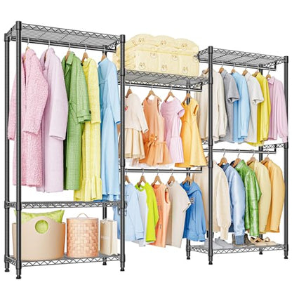 M MZG Heavy Duty Rolling Garment Rack 6 Tiers Adjustable Wire Shelving Clothes Rack with Rods Storage Closet Clothing Rack Black 15.7" D x 70.8" W x 76.5" H - color: Black, size: 3 composition 15.7"D x 70.8"W x 76.5"H