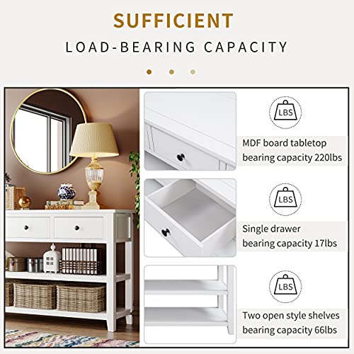 Modern Console Table, Pine Solid Wood Sofa Table with 3 Drawers and 2 Shelves, Entryway Table Sideboard Buffet Table for Living Room, 220 LBS Weight Capacity, Easy Assembly (Antique White-1) - color: Antique White-1
