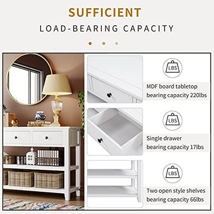 Modern Console Table, Pine Solid Wood Sofa Table with 3 Drawers and 2 Shelves, Entryway Table Sideboard Buffet Table for Living Room, 220 LBS Weight Capacity, Easy Assembly (Antique White-1) - color: Antique White-1