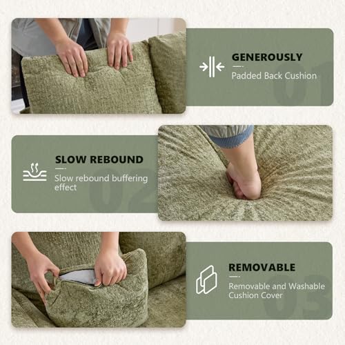 VINGLI Modern Floating Chaise Lounge Chair with Acrylic Legs, Upholstered Cushion Deep Seat Lounge Sofa with Iron-Wood KD Frame, Pillow Armrest, Accent Chair for Living Room, Play Room Apartment - color: Light Green, style: Modern