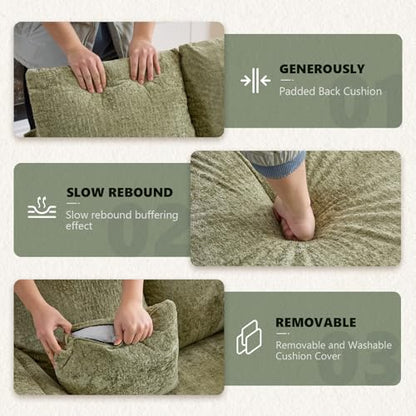VINGLI Modern Floating Chaise Lounge Chair with Acrylic Legs, Upholstered Cushion Deep Seat Lounge Sofa with Iron-Wood KD Frame, Pillow Armrest, Accent Chair for Living Room, Play Room Apartment - color: Light Green, style: Modern
