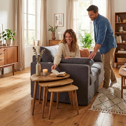 Ultimate Premium Products UPP Solid Nesting Table Set of 3- Chestnut Mid Century Pebble Tables with Tapered Legs – Wooden Home Furniture in a Retro Style - Chestnut - color: Chestnut