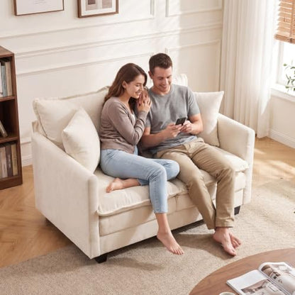 50'' Loveseat Sofa Set, Small Couch Set 2 Piece Cloud Love Seat with 27" Deep Seat Washable Chenille Pillows Couches for Small Spaces Apartment Living Room, Beige - color: Beige, size: 50"+50"