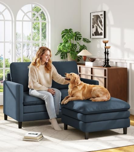 Welzona 3-Layers Cloud L Shaped Couch, 51" Teddy Sofa and Loveseat Set | Comfy Teddy Fabric, Washable Covers, Tool-Free Setup, All-wood Cloud Couches for Living Room, Bedroom, Small Space, Blue Grey - color: Blue Grey, size: cloud loveseat & ottoman