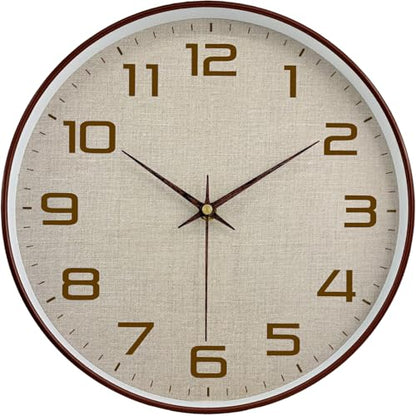 Woodgrain Wall Clock, Silent Non-Ticking Wall Clocks Battery Operated 8 Inch, Linen Texture Large Easy-to-Read Numbers Modern Analog Clock for Bedroom Living Room Kitchen Office Gym, Brown - color: Mocha Brown White, size: 8 Inch