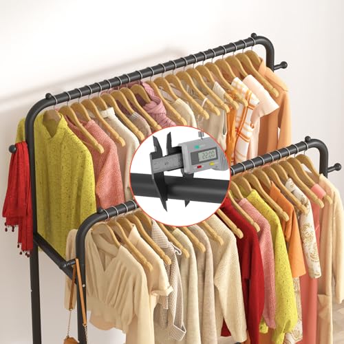 Laiensia Double Rods Garment Rack with Wheels, Clothing Rack for Hanging Clothes,4 Hooks, Multi-functional Bedroom Clothes Rack, Black - color: Black