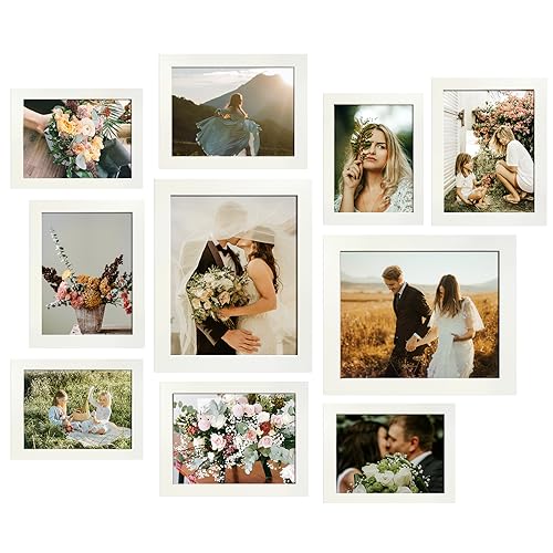 LUCKYLIFE Picture Frame Set 10-Pack, Gallery Wall Frame Collage with 8x10 5x7 4x6 Frames in White Finishes - color: White