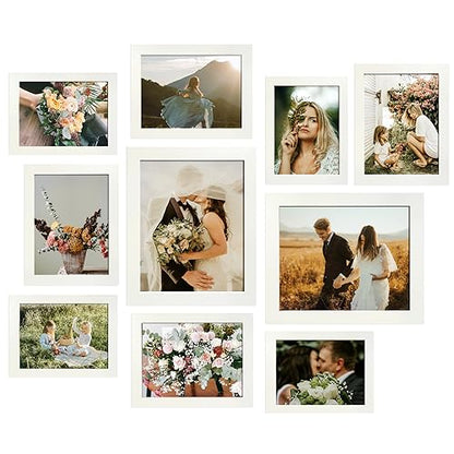 LUCKYLIFE Picture Frame Set 10-Pack, Gallery Wall Frame Collage with 8x10 5x7 4x6 Frames in White Finishes - color: White