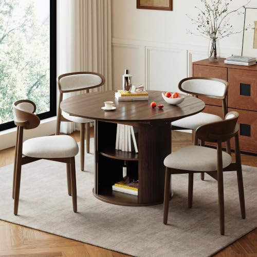 Wooden Dining Chairs Set of 4, Modern Fabric Upholstered Dining Room Chair, Kitchen Side Chairs, Farmhouse Dinner Chair with Curved Back for Kitchen, Beige - color: Beige, size: Set of 4