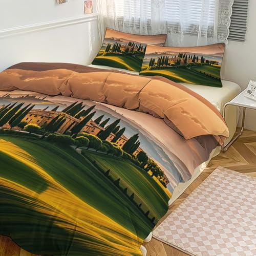 3 Piece Italy Tuscan Bedding Set - Ultra Soft Fabric & Double-Sided Print, Breathable Comforter Set with 1 Quilt Cover & 2 Pillowcases for Home Hotel, 79"x90" - size: 79"x90"