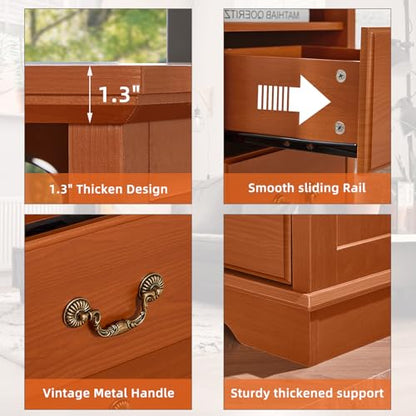 Farmhouse Night Stand with Charging Station, Caramel | 2 Drawers End Tables Bedroom, Bedside Table with Rustic Handles & Floor-Standing Thickened Foot & Open Shelf - color: Caramel, size: 18"D x 18"W x 24"H (2 Drawers)