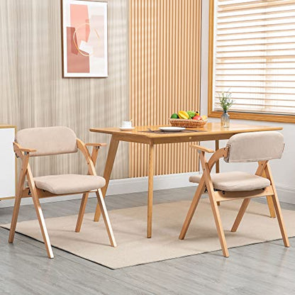 Folding Chairs with Armrest | Wooden Stackable Foldable Dining Chair with Padded Seats Set of 2 Extra for Guests Kitchen Office Wedding Party, Khaki - color: Khaki With Armrest, size: 2PCS