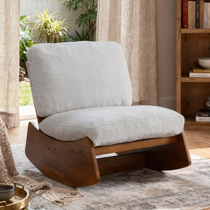 Armless Rocking chair, Upholstered Glider Lounge Chair, Light Gray | Comyf Chenill, Curved Solid Wood Base, for Living Room, Bedroom - color: Light Gray