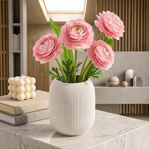 Ceramic Vase Set for Decor, Small Bud Vases, Pastel Decorative Vases for Table, Shelf, Living Room, Kitchen, Nursery, Dorm, (White) - color: White