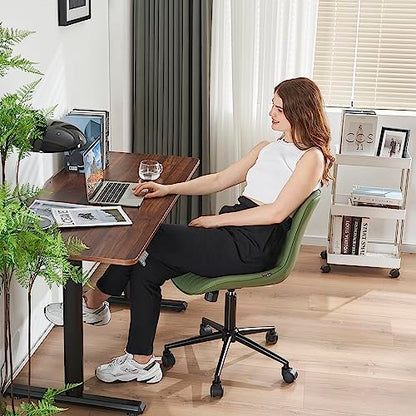 YOUNIKE Office Chair, Armless Desk Chair Computer Chair with Wheels, Modern Upholstered PU Leather Task Chair, Rolling Adjustable Swivel Home Office Desk Chair, Dark Green - color: Olive