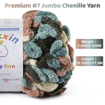 Super Soft Loop Yarn for Finger Knit, 3 Pack of 7.05oz/19.5yds Each, Chunky Blanket Yarn for Hand Knitting, #7 Jumbo Chenille Yarn, Fluffy Baby Blanket Yarn for Crochet Amigurumi(3 Apricpot Green) - color: 3 Apricpot Green