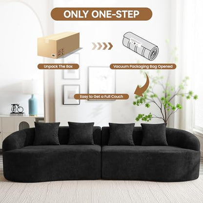 110" Boneless 4 Seater Sofa Couch, Modern Oversized Curved Cloud Sofa, Chenille 4-Seater Deep Seat Sectional Couches for Living Room, No Assembly, Black - color: Black, size: 4-Seater Sofa