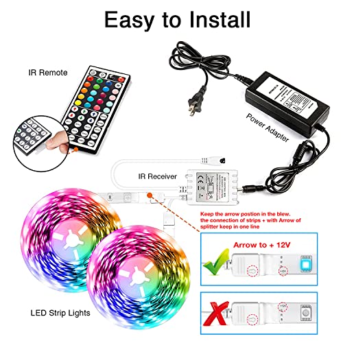 dalattin 100ft Led Lights for Bedroom Led Strip Lights Color Changing Lights with 44 Keys Remote,2 Rolls of 50ft - size: 100 ft