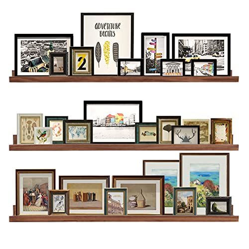 AZSKY 48 Inch Long Floating Shelves Wall Mounted Light Walnut Narrow Photo Picture Ledge Shelves Set of 3 Nursery Book Shelves Photo Frames Display Shelves Kitchen Spice Rack - color: Light Walnut, size: 48in set 3