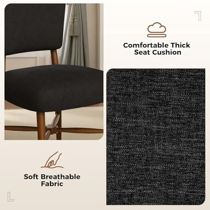 Mid Century Dining Chairs Set of 4, Linen Seat, Wood Legs, Black | Farmhouse, Upholstered Padded Cushion, Solid Wood Cross-Brace, Easy 15-Min Assembly, Kitchen Dining Room - color: Black, size: Set of 4