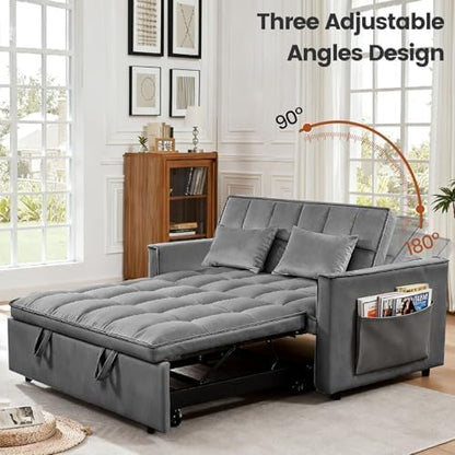 Sleeper Sofa Bed with Adjustable Backrest & Side Pockets, Gray | Adjustable Backrest & Side Pockets,Pull Out Sofa,Comfortable Fabric - color: S-dark Gray-v1