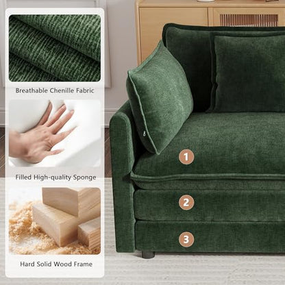 Luxury Oversized 3 Piece Sofa Set, 2 Pieces of 2 Seater and 1 Piece of 3 Seater Sofa, Modern Chenille Comfy Cloud Couches Set with 13 Pillow for Living Room Office, Evergreen - color: Evergreen, size: 3+2+2