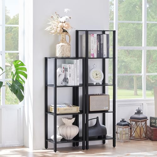 YUFAM 4-Tier Tall Slim Bookshelf, Small Bookcase for Small Spaces, Black - color: Black, size: 4-Tier