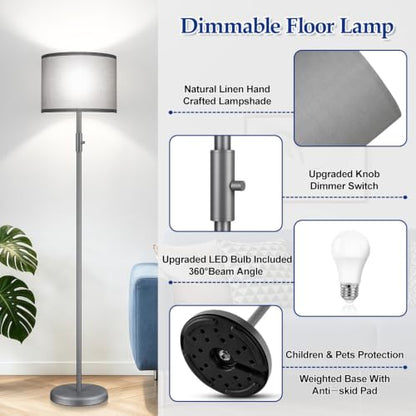 Floor Lamp Simple Design with Shade, Small Tall Lamps for Living Room Bedroom Office Dining Room Kitchen-Grey - color: Grey-Grey Shade