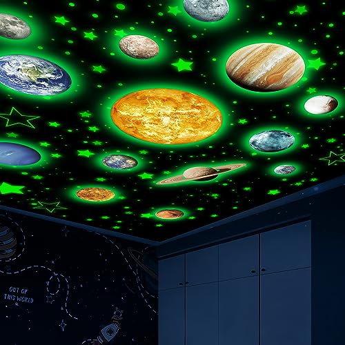 Solar System Wall Decals Glow in The Dark Stars 780 PCS, Glowing Planets Stickers for Ceiling, Nursery Wall Stickers for Bedroom, Kids Room Decorations (Green) - color: Solar System(green)