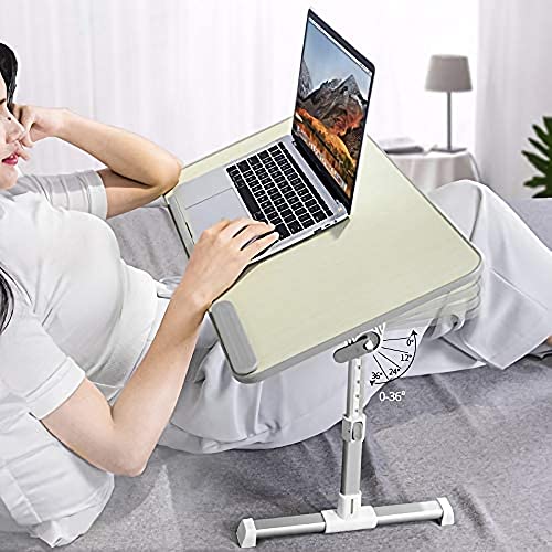 Amazon Basics Portable Foldable Adjustable Laptop Stand Tray Table Lap Desk for Bed and Couch, Fits up to 17-Inch Laptop, 13"x24", Cream - size: Large