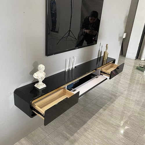 Solid Wood Floating TV Stand Wall Mounted, Black, 78.7" Wall Mounted Entertainment Center Console, Hanging tv Media Shelf for Living Room, Bedroom (DSGBLACK-A, 78.7IN) - color: Dsgblack-a, size: 78.7IN