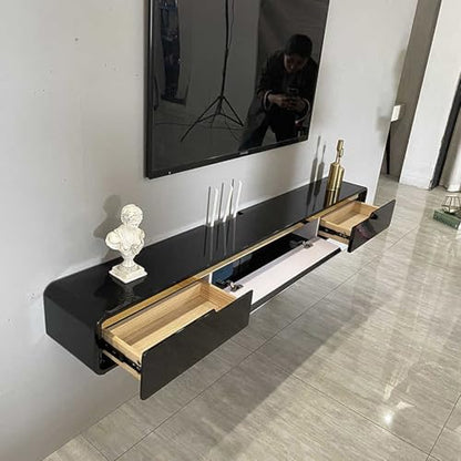 Solid Wood Floating TV Stand Wall Mounted, Black, 78.7" Wall Mounted Entertainment Center Console, Hanging tv Media Shelf for Living Room, Bedroom (DSGBLACK-A, 78.7IN) - color: Dsgblack-a, size: 78.7IN