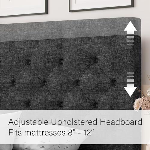 HOMBCK Queen Bed Frame, Linen Fabric Upholstered Bed Frame Queen Size, Wood Slats Support, Button Tufted, No Box Spring Needed, Dark Grey - color: Dark Grey, size: Queen