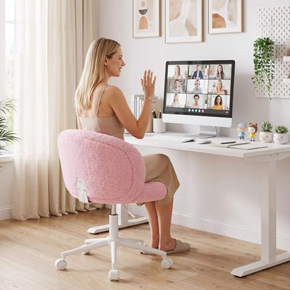 Homkdom Round Vanity Chair with Silent Wheels, 17.32" Wide Seat | Height Adjustable, 360 Swivel & Smooth Rolling, Armless Design for Makeup and Study - Pink - color: Pink