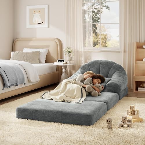 Yaheetech 93" Folding Sofa Bed Convertible Sofa Chenille, Gray | Foldable Sofa Bed Convertible Chair Sleeper Chenille Couch with Handle, U-Shape Support for Living Room, Bedroom, Apartment - color: Grey