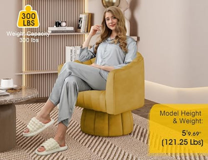 Dewhut Swivel Accent Chair, Barrel Accent Chair, Faux Leather,Mustard | Faux leather Upholstered Round Arm Chair with 360° Swivel Base, Mid Century Modern Living Room Chair - color: Mustard-faux Leather