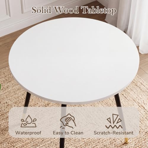 Round Dining Table, 23.6" Kitchen Dining Table with Thickened Tabletop and Metal Pedestal,Mid Century Modern Bistro Table for Dining Room,Small Places, Living Room,Cafe (White) - color: White