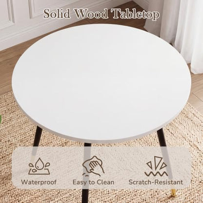 Round Dining Table, 23.6" Kitchen Dining Table with Thickened Tabletop and Metal Pedestal,Mid Century Modern Bistro Table for Dining Room,Small Places, Living Room,Cafe (White) - color: White
