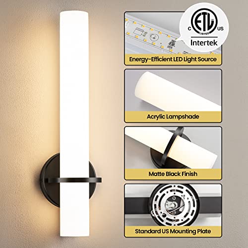 AIJIASI 18 Inch Wall Sconces Set of Two, Black Bathroom Sconces 18W 2700K-5000K LED Dimmable Modern Wall Sconces with Acrylic Shade for Bedroom Living Room Hallway Stairway - color: Black, size: Hardwired (18in-2pcs)