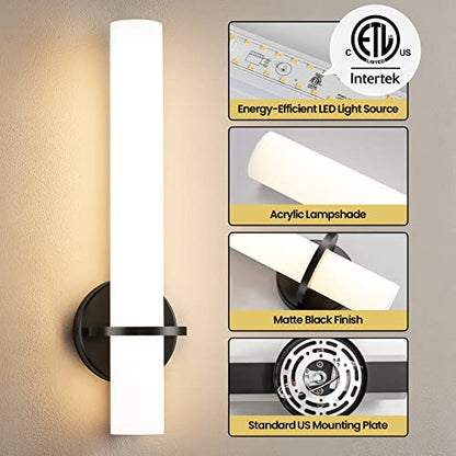 AIJIASI 18 Inch Wall Sconces Set of Two, Black Bathroom Sconces 18W 2700K-5000K LED Dimmable Modern Wall Sconces with Acrylic Shade for Bedroom Living Room Hallway Stairway - color: Black, size: Hardwired (18in-2pcs)