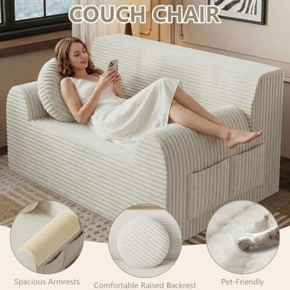 42" Boneless Oversized Chair with Side Pocket, Sofa Small Single Couch in a Box, Deep Seating Boneless Chair for Bedroom Living Room Office Apartment, No Assembly, White - color: White, size: 42'' Style 3